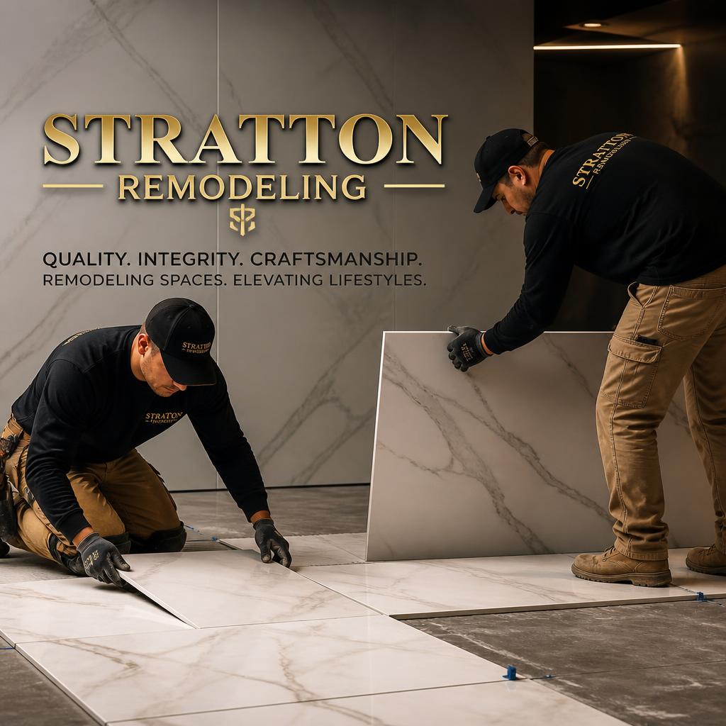 Porcelain tile installation by Stratton Remodeling